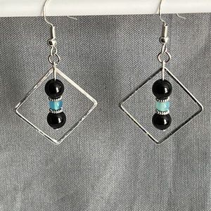 21113 Onyx and Blue Agate Earrings